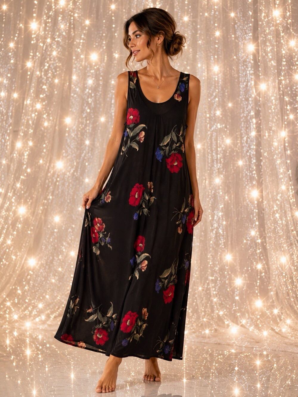 VTG Colesce Couture Long Gown Lingerie Womens Petite Small Dark Floral Ravencore